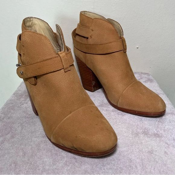 Rag & Bone Harrow Boot Tan Nubuck Booties Suede Leather Block Heel Size 39 - Picture 4 of 12